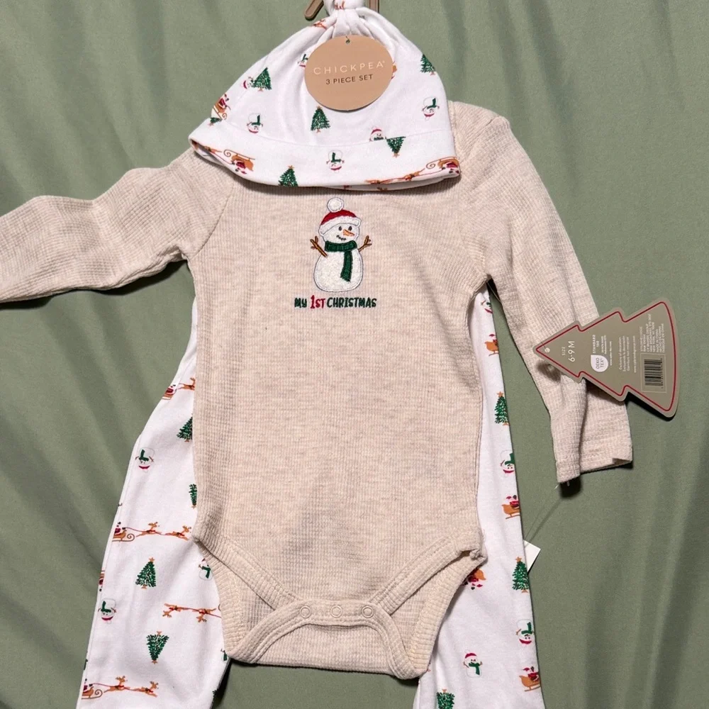 Christmas  Baby 3-Piece Holiday Bodysuit Set in Cream & White